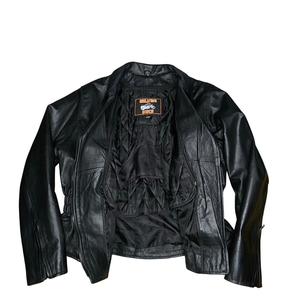 Silver Bike Genuine Leather Moto Jacket Women Sz XL Black Braiding - Picture 6 of 15